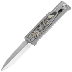 Nóż grawitacyjny Reate EXO-M OTF Gravity D/E Bead Blasted Titanium/Burl Linen Micarta, Satin Elmax