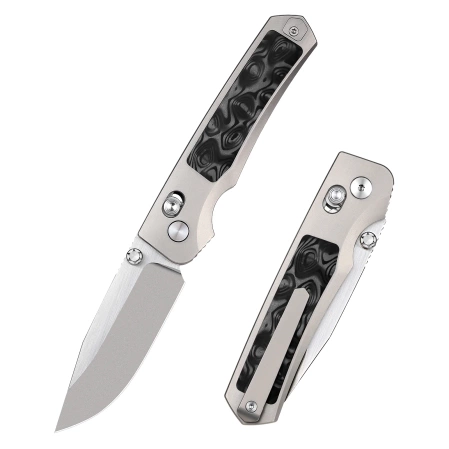 Remette Aurora Knife Gray Titanium/Carbon Fiber, Manual Fine Grinding Satin Surface/Pearlescent Surface M390 (AURA-D)