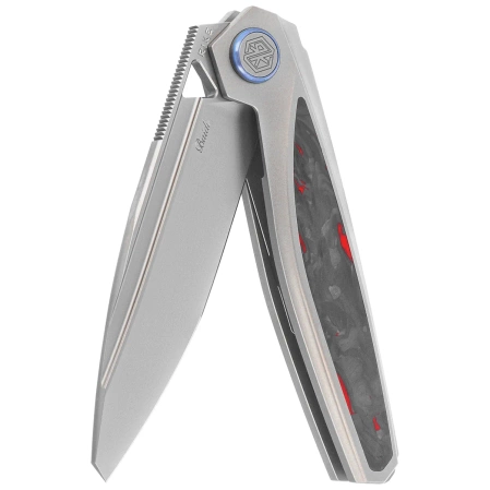 Nóż składany Rike Knife RK-Baidi-T-P/RCF Gray Titanium / Red Carbon Fiber, Bead Blasted M390