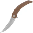 Kubey Crest Knife Brown Micarta, Satin 14C28N by Yuze Zhong (KU346D)