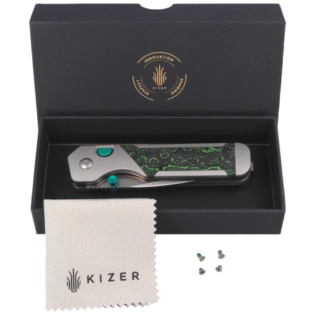 Kizer Militaw 315 KwikSwap Knife Gray Aluminium / Jungle Wear Fat Carbon, Satin M390 by Jonathan Styles (Ki3634.31BDA2)