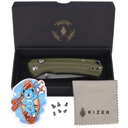 Nóż składany Kizer T1 BD Olive Green Micarta, Satin Nitro-V by Uli Hennicke (V3490.2BA1)