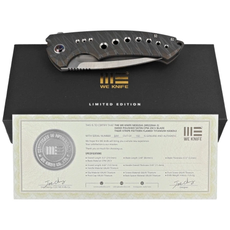 WE Knife Nexusia LE No ???/150 Tiger Stripe Titanium, Satin CPM 20CV (WE22044-3)