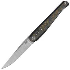 Bestech Spear Phisher Black Titanium/Dark Matter Gold Fat Carbon, Hand Rubbed Satin M390 by Todd Knife and Tool (BT2405D)