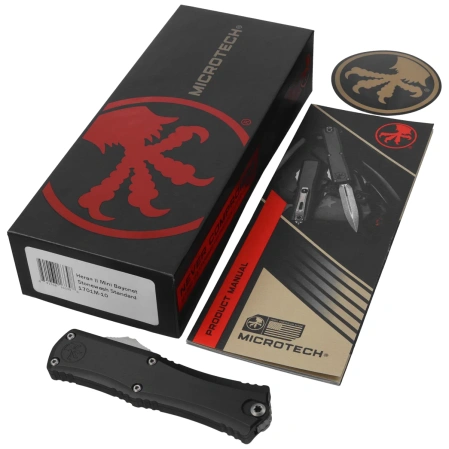Microtech Hera II Mini Bayonet OTF Knife Black Aluminum, Stonewashed M390MK by Tony and Sean Marfione (1701M-10)