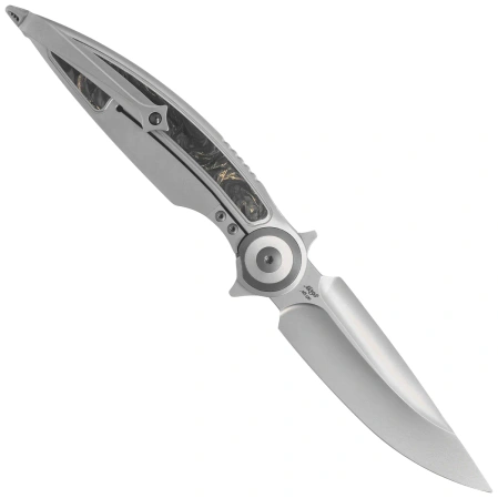 Rike Knife Viper 2 Gray Titanium / Gold Carbon Fiber, Satin M398 by Richard Wu (RK-Viper 2-A P/GCF)