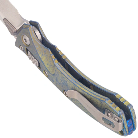 Microtech Amphibian Mini Ram-Lok S/E Marfione Select Knife Galactic Gold Slab Side Titanium, Blue Bksp, Stonewashed M390MK by Tony Marfione (137MRL-10MS15)