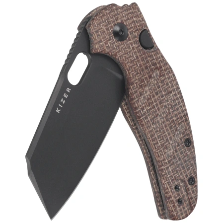 Kizer C01C 2.9 BS Knife Brown Norplex UltreX Micarta, Black DLC Ultra Elmax by Sheepdog Knives (Ki3488.29BSA2)