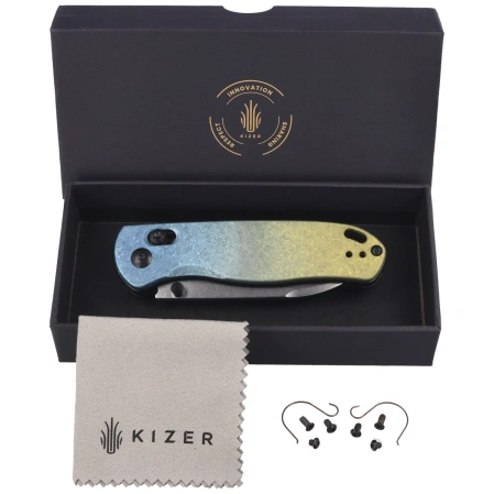 Kizer Drop Bear Knife Snowflake Crystallized Titanium, Satin LC200N by Azo (Ki3619A3)