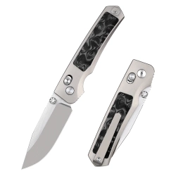Nóż składany Remette Aurora Gray Titanium/Carbon Fiber, Manual Fine Grinding Satin Surface/Pearlescent Surface M390 (AURA-D)