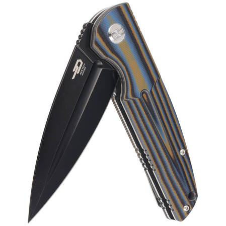 Bestech Knife Fin Black / Blue / Brown G10, Black Stonewashed 14C28N (BG34D-3)
