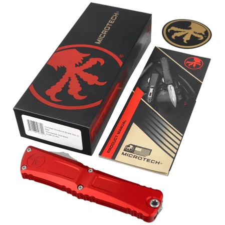 Microtech Combat Troodon Gen III Bowie OTF Knife Red Aluminum, Stonewashed M390MK by Tony Marfione (1146-10RD)