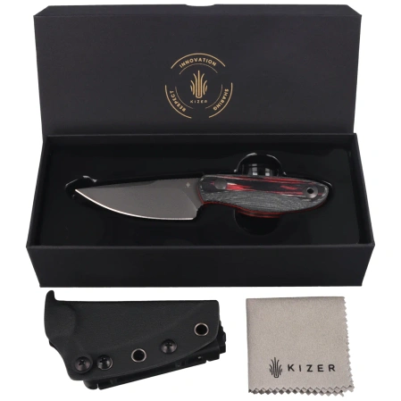 Kizer Finch Knife Black-Red-Blue Micarta/Reconstituted Wood, Gray PVD/Stonewashed AEB-L by Vincent Rizzo (1134A2)
