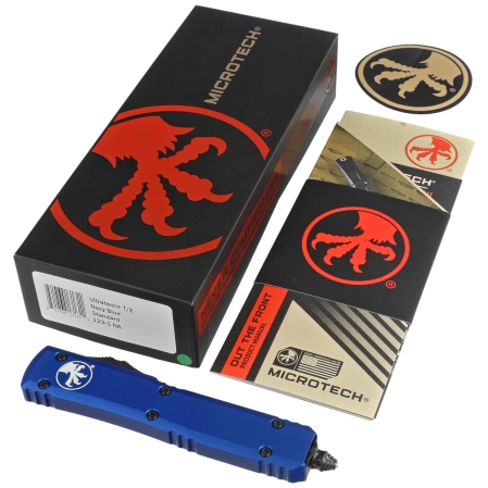 Microtech Ultratech T/E OTF Knife Navy Blue Aluminum, Satin M390 by Tony Marfione (123-1 NA)