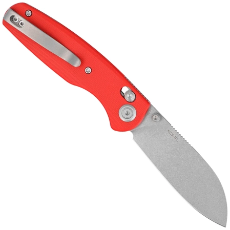 Kubey Breeze Knife Red G10, Stonewashed 14C26N by Caleb Waldman (KU288B)