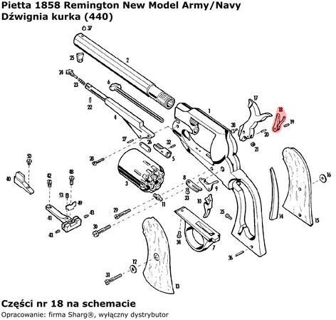 Spring-loaded cocking lever of the Pietta 1858 Remington New Model Army / Navy revolver, 1862 Spiller & Burr (440)