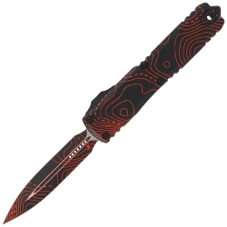 Microtech Ultratech Gen IV D/E Signature OTF Knife Topographic Black-Orange Camo Smooth Aluminum, Topographic Black-Orange Camo M390MK by Tony Marfione (11224-1TPBKORCS)