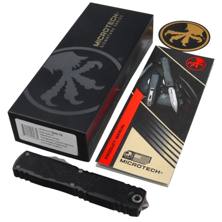 Microtech Ultratech Gen IV Interceptor Signature OTF Knife Black Topographic Deep Engraved Aluminum, Apocalyptic M390MK by Tony Marfione (11174TP-10APS)