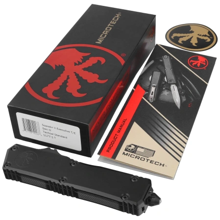 Nóż automatyczny OTF Microtech Scarab II Gen III Executive T/E Black Aluminium, Tactical Black DLC M390MK by Tony Marfione (1177-1T)