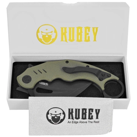 Kubey Wrath Knife Green G10, Blackwashed 14C28N by MUZI Design (KU261F)
