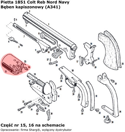 Bęben kapiszonowy Pietta 1851 Colt Reb Nord Navy .44 (A341)