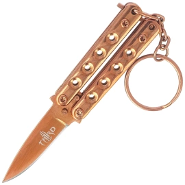 Third Decor Habitat Balisong Keychain Knife Rose Titanium Stainless Steel, Rose Titanium Stainless Steel (TH-K2824R)