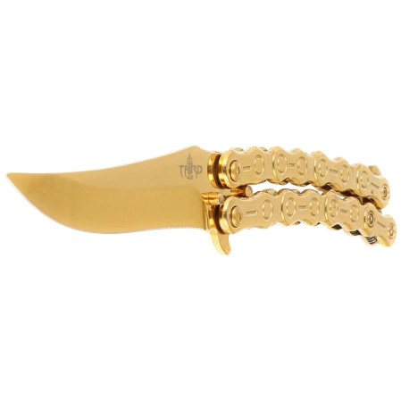 Third Decor Habitat Balisong Chain Gold Titanium Stainless Steel, Gold Titanium 420 Butterfly Knife (K2819D)