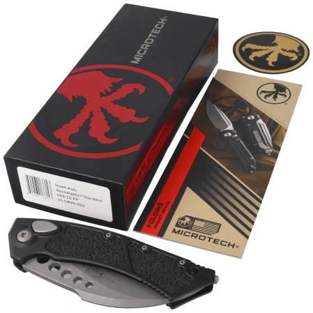Nóż automatyczny Microtech Hawk Auto Karambit Black Aluminium, Apocalyptic M390MK by Tony Marfione (166-10AP)