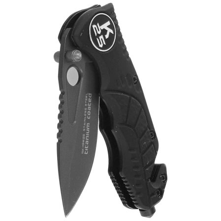 K25 Folding Knife – Black Aluminum/Rubber Handle, Titanium-Coated 7Cr17MoV (19625)
