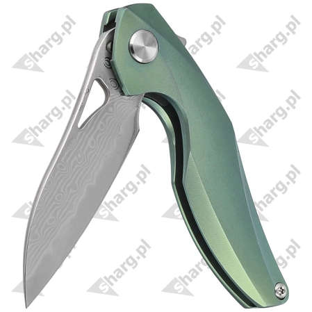 Bestech The Reticulan Neck Knife Green Titanium, Damascus by Elijah Isham (BT1810I)