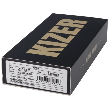 Kizer C01C 2.9 BS Knife Black Aluminum, Satin Elmax by Sheepdog Knives (Ki3488.29BSA1)