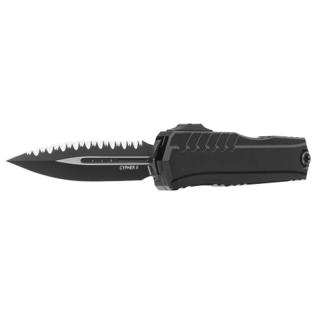 Microtech Cypher II D/E Black Aluminum OTF Knife, Black P/S M390MK by Deryk Munroe and Tony Marfione (1242-3T)