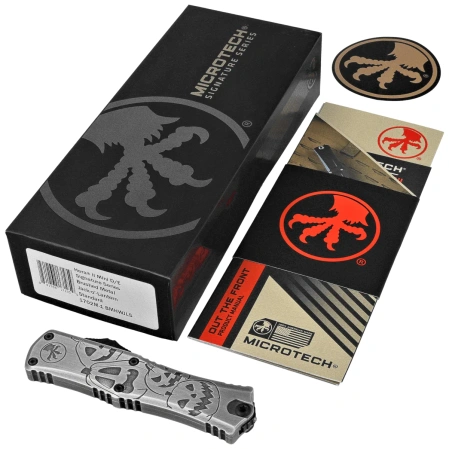 Nóż automatyczny OTF Microtech Hera II Mini D/E Signature Jack-o'-Lantern Aluminium, Black Apocalyptic M390MK by Tony and Sean Marfione (1702M-1 BMHWJLS)