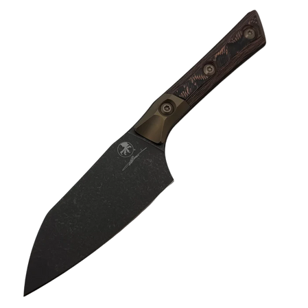 Nóż kuchenny Microtech Santoku 4.2'' Signature Bronze Titanium Bolsters/Live Wire Carbon Fiber, Black DLC M390MK (3300B-1DLCLWCFS)