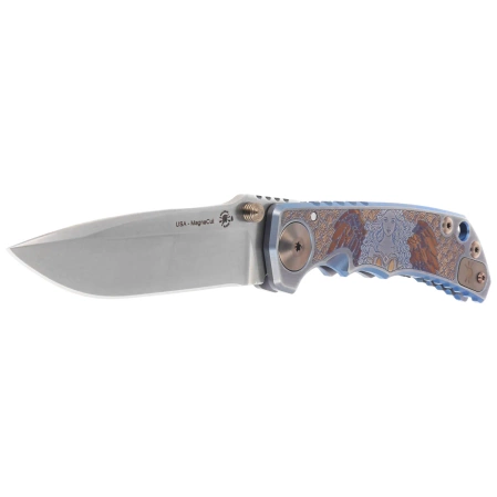 Spartan Blades Harsey Folder ''Angel'' Blue Titanium, Bronze HW, Satin MagnaCut by William W. Harsey (SF5ANGL)