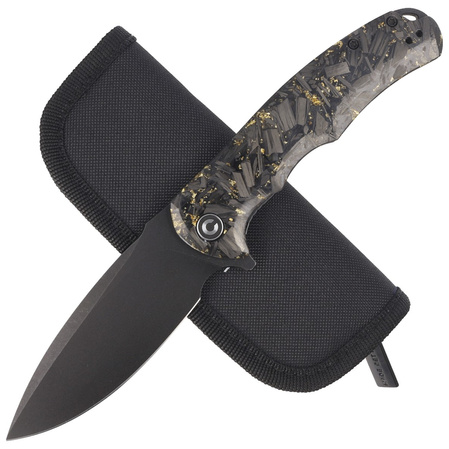 Civivi Knife Praxis Shredded Carbon Fiber / Golden Shred, Black Stonewashed 9Cr18MoV (C803J)