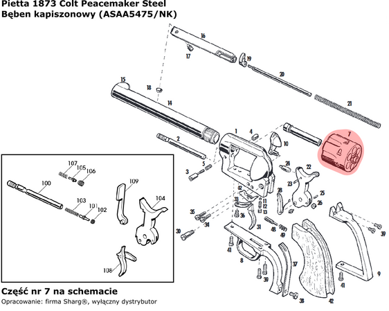 Bęben kapiszonowy Pietta 1873 SA Peacemaker Nikiel kal. 44 (ASAA5475/NK)