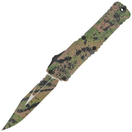 Microtech Combat Troodon Gen III Bowie Signature OTF Knife OD Green/Tan W/Black Splatter Aluminum, OD Green/Tan W/Black Splatter M390MK by Tony Marfione (1146-1ODTA BKSPLS)