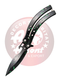 Third Decor Habitat Balisong CS Knife Black/Green Stainless Steel, Black/Green 420 (K2923)