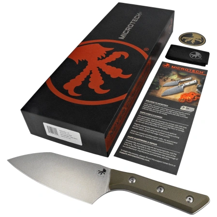 Microtech Santoku 6" Kitchen Knife OD Green G10, Stonewashed M390MK (3200-10OD)