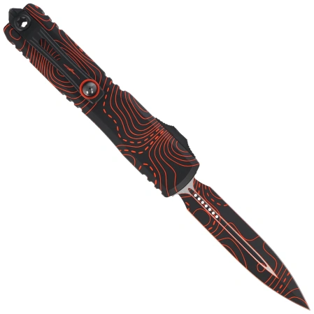 Microtech Ultratech Gen IV D/E Signature OTF Knife Topographic Black-Orange Camo Smooth Aluminum, Topographic Black-Orange Camo M390MK by Tony Marfione (11224-1TPBKORCS)