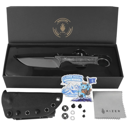 Kizer Cabox Knife Black Micarta, Stonewashed D2 by Jonathan Styles (1048A1)