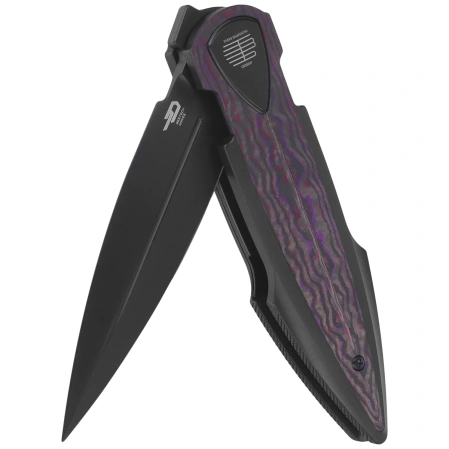 Bestech Ika Dagger Knife Black Titanium/Purple Haze Fatcarbon, Black PVD M390 by Tashi Bharucha (BT2602F)