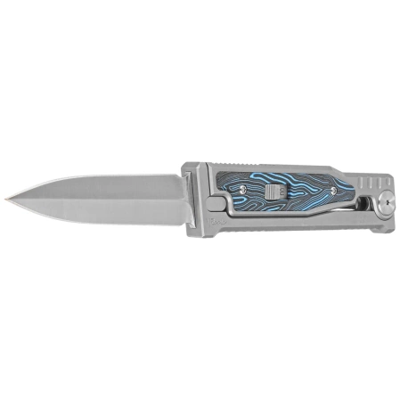 Reate EXO-M Gravity D/E Knife Bead Blasted Titanium/Damascus Blue-Black G10, Satin Elmax