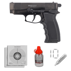 Zestaw pistolet wiatrówka Voltran Ekol ES 55 Black 4.5 mm, 1500 BBs, 10 kapsuł, tarcze