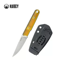 Kubey JL Drop Point Fixie Knife Polished Ultem, Bead Blasted 14C28N by Justin Lundquist (KU356C)