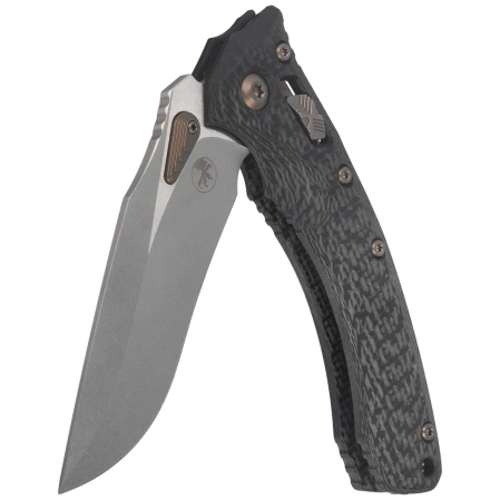 Microtech Amphibian Mini Ram-Lok S/E Knife Gray Slab Side Titanium / Carbon Fiber, Flamed Bksp, Stonewashed M390MK by Tony Marfione (137MRL-10MS12)