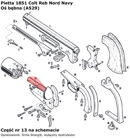 Oś bębna Pietta 1851 Navy, 1860 Army, 1861 Navy (A529)