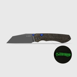 Kizer Wharning Knife Brown-Green GID Canvas Micarta, Gray PVD Stonewashed N690 by Johan Jordaan (V3738BW3)