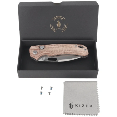 Nóż składany Kizer Outposter Brown Norplex UltreX Micarta, Satin Nitro-V (V3802BDA1)